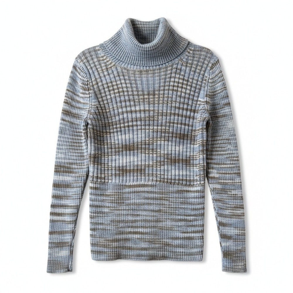 GAP Turtleneck Sweater Large Blue Grey Space‎ Dye Ribbed Knit Gorpcore